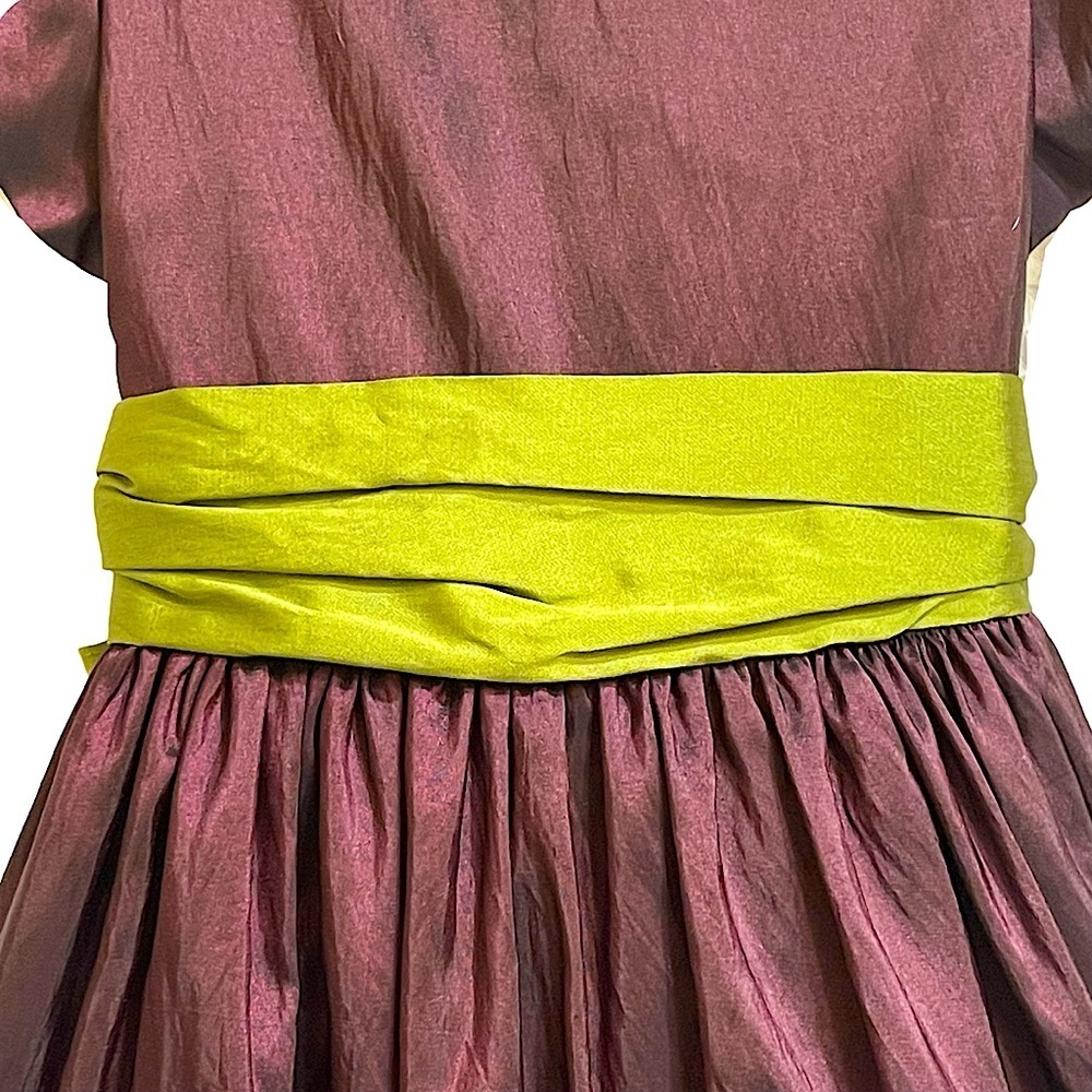 Sweet Kids Burgundy Embroidered Taffeta Midi Dress Size 6 - Picture 7 of 11
